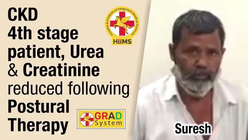CKD 4th stage patient, Urea & Creatinine reduced following Postural Therapy