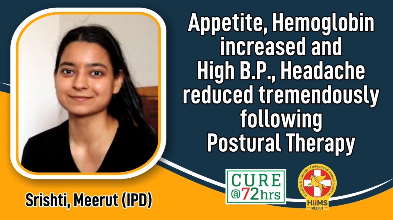 Appetite, Hemoglobin increased and High B.P., Headache reduced tremendously following Postural Therapy