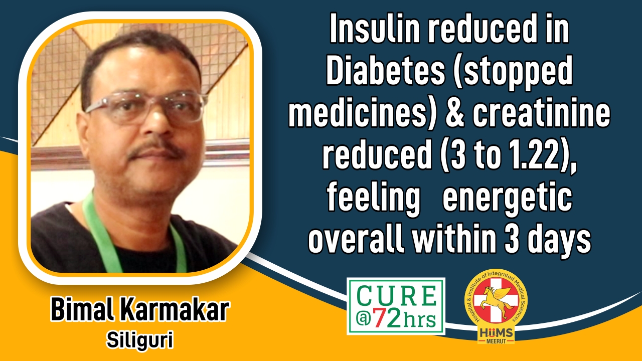 INSULIN REDUCED IN DIABETES (STOPPED, MEDICINE) & CREATININE REDUCED (2 TO 1.22), FEELING ENERGETIC