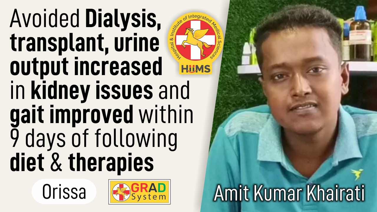 Avoided Dialysis, transplant urine outout increased in kidney issues and gait improved within 9 days of following diet and therapies
