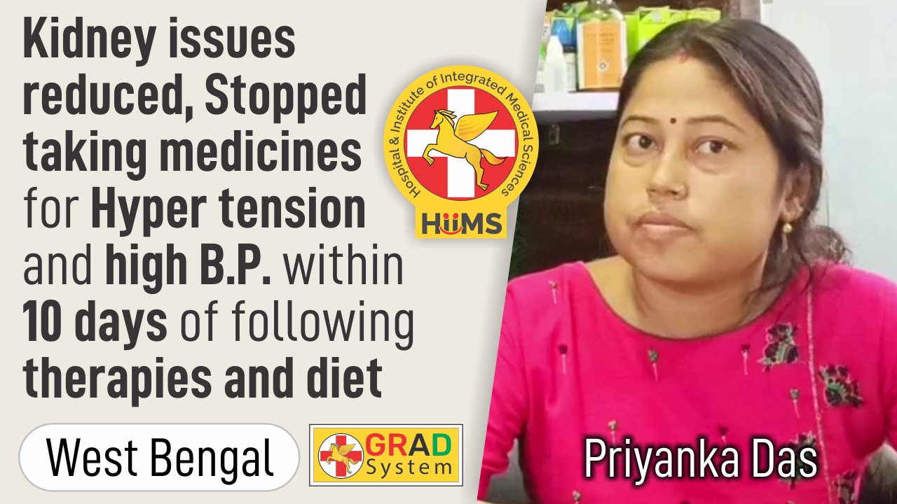 Kidney issues, Reduced, Stopped taking medicines for Hypertension and High B.P. within 10 days of following therapies and diet
