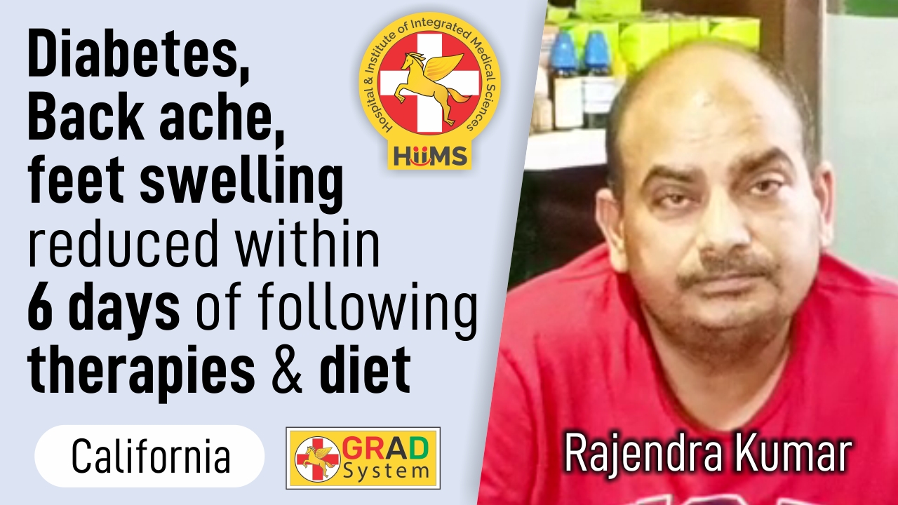 Diabetes, Back ache, feet swelling reduced within 6 days of following therapies & diet