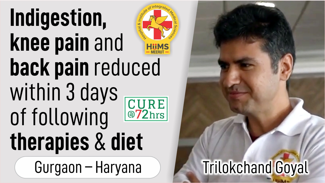 Indigestion, Knee pain and back pain reduced within 3 days of following therapies and diet