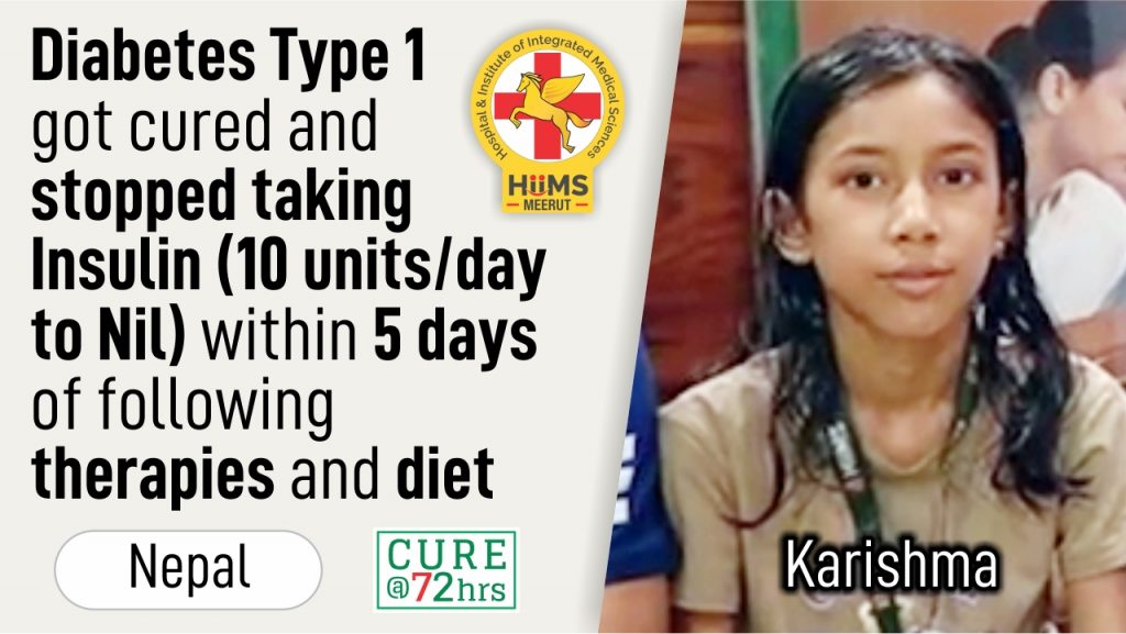 Diabetes Type 1 got cured and stopped takig Insulin (10 units / day to Nil) within 5 days of following therapies and diet